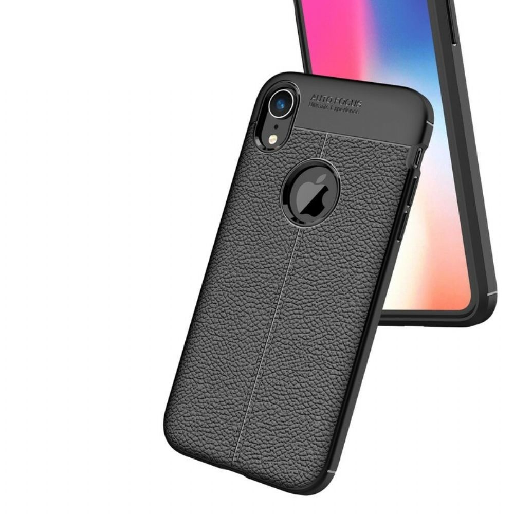 Handyhülle Für iPhone XR Doppelte Linie Litschi-leder-effekt