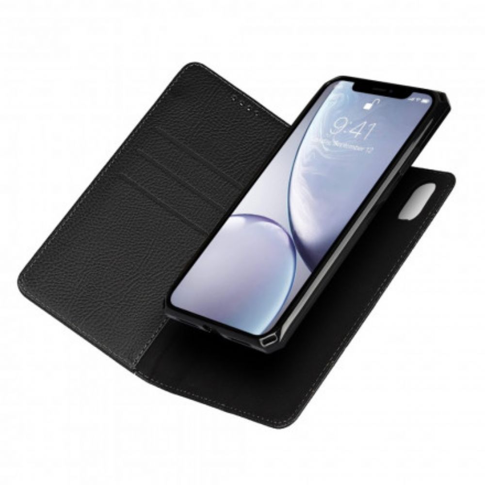 Handyhülle Für iPhone XR Flip Case Echtes Abnehmbares Litschi-leder