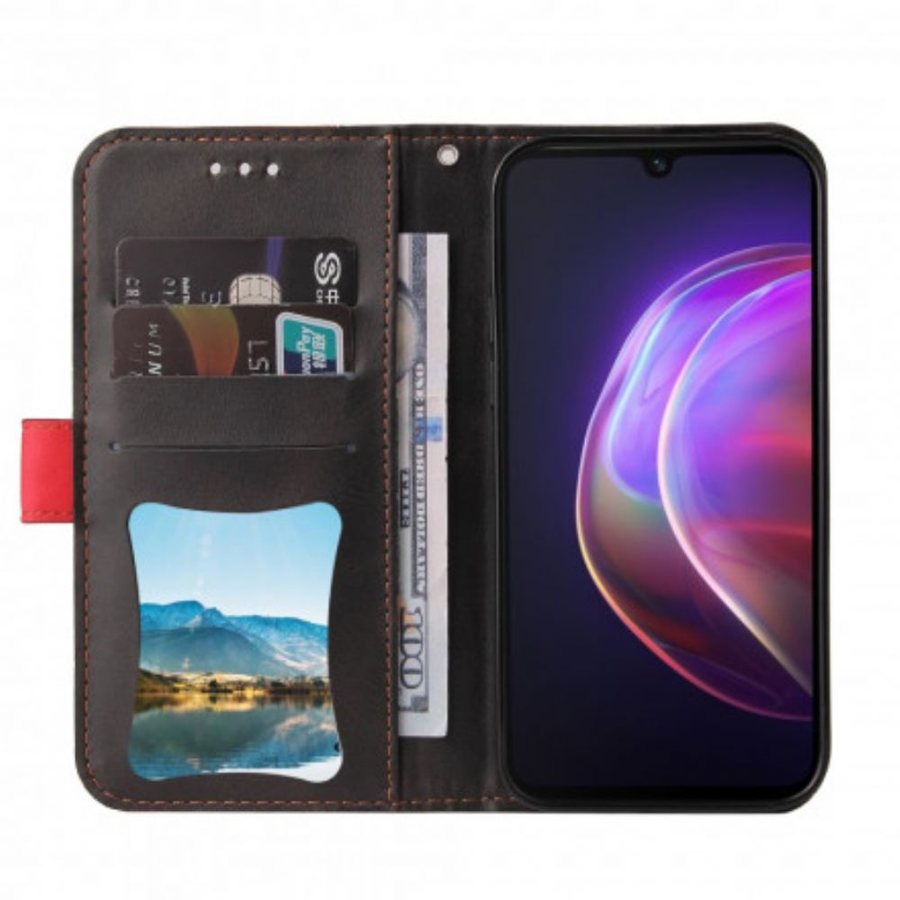 Flip Case Für Vivo V21 5G Buntes Zweifarbiges Kunstleder