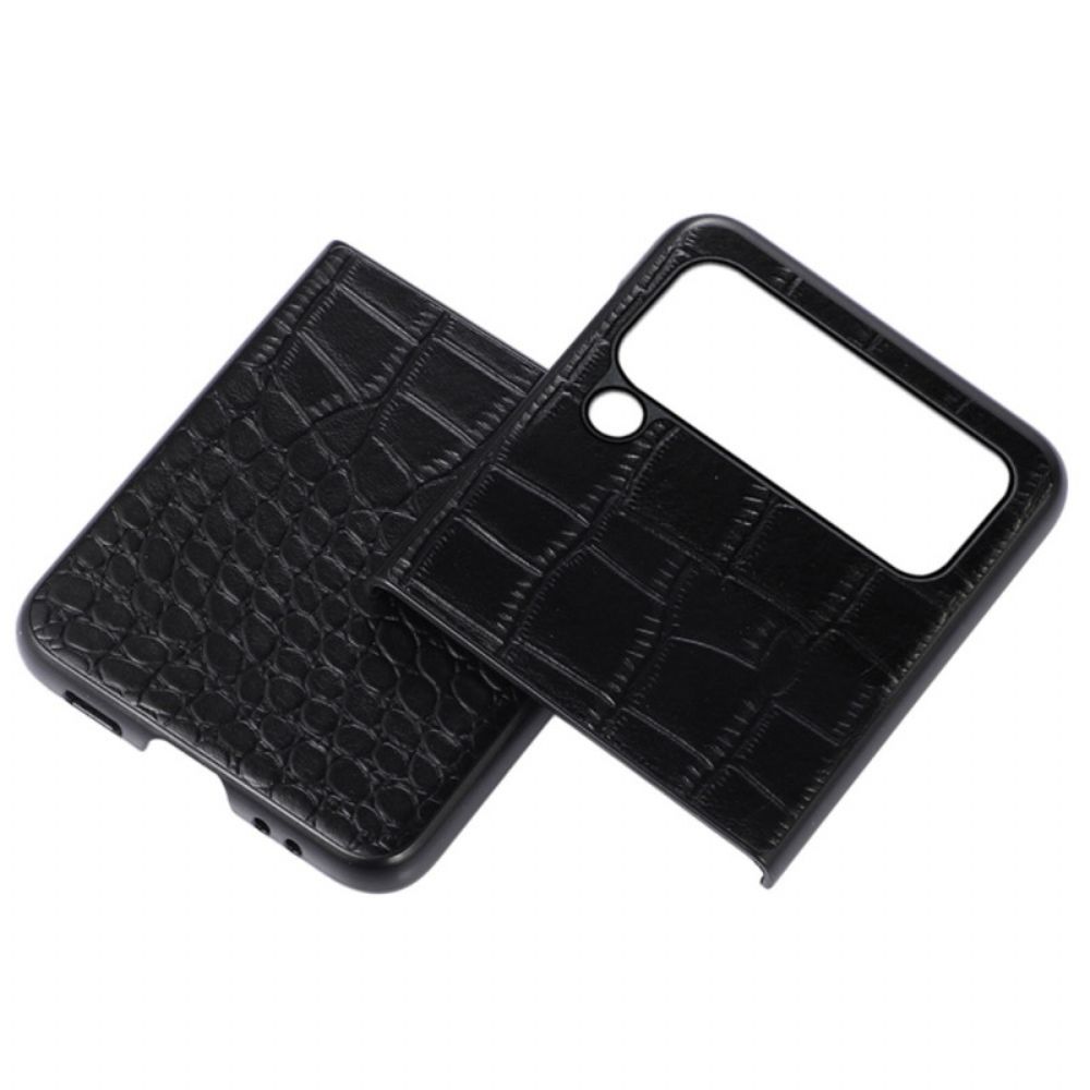 Handyhülle Für Samsung Galaxy Z Flip 4 Flip Case Echtes Leder Mit Krokoprägung