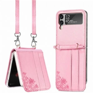 Handyhülle Für Samsung Galaxy Z Flip 4 Flip Case Schulterriemen Blumen