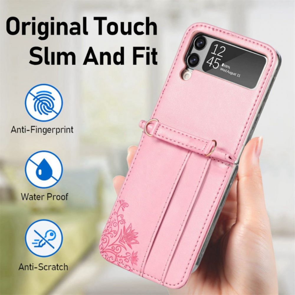 Handyhülle Für Samsung Galaxy Z Flip 4 Flip Case Schulterriemen Blumen