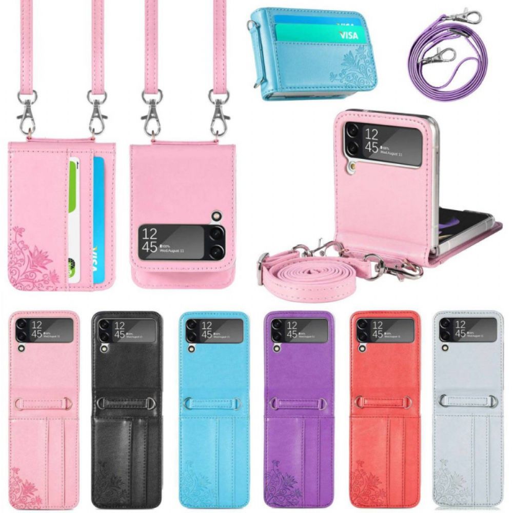 Handyhülle Für Samsung Galaxy Z Flip 4 Flip Case Schulterriemen Blumen