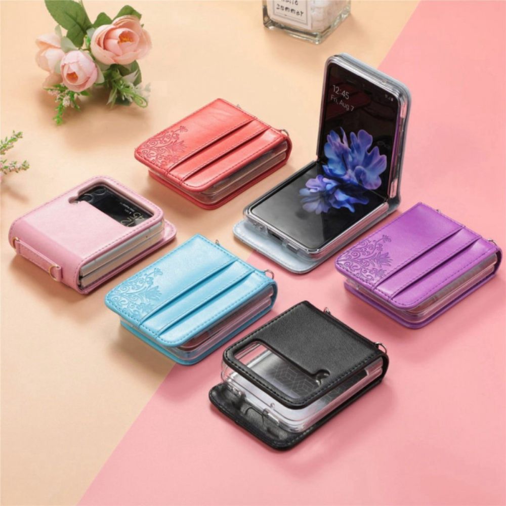 Handyhülle Für Samsung Galaxy Z Flip 4 Flip Case Schulterriemen Blumen