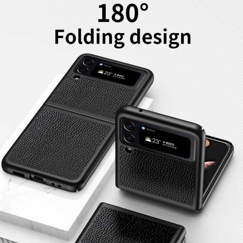 Hülle Für Samsung Galaxy Z Flip 4 Flip Case Echtes Litschifarbenes Leder