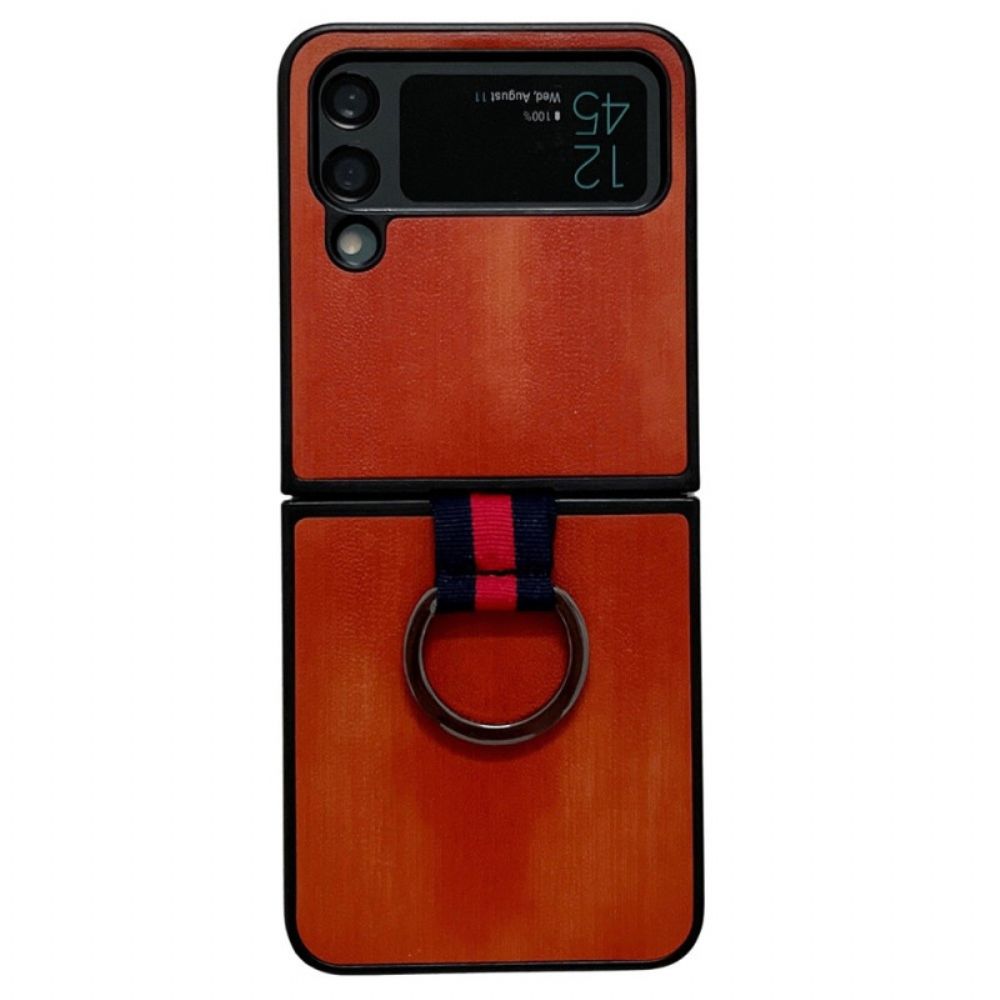 Hülle Für Samsung Galaxy Z Flip 4 Flip Case Feuerledereffekt Mit Ring