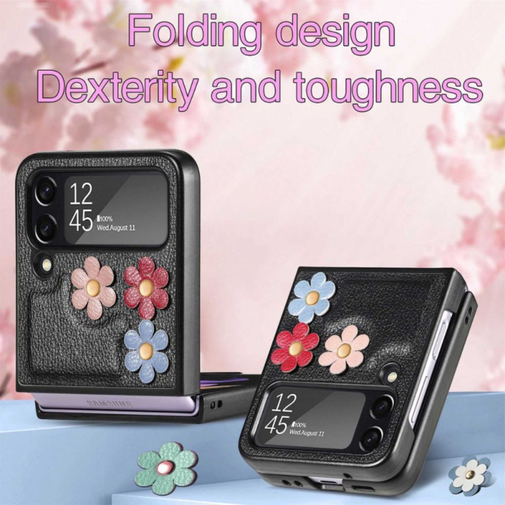 Hülle Für Samsung Galaxy Z Flip 4 Flip Case Kunstleder Blumen