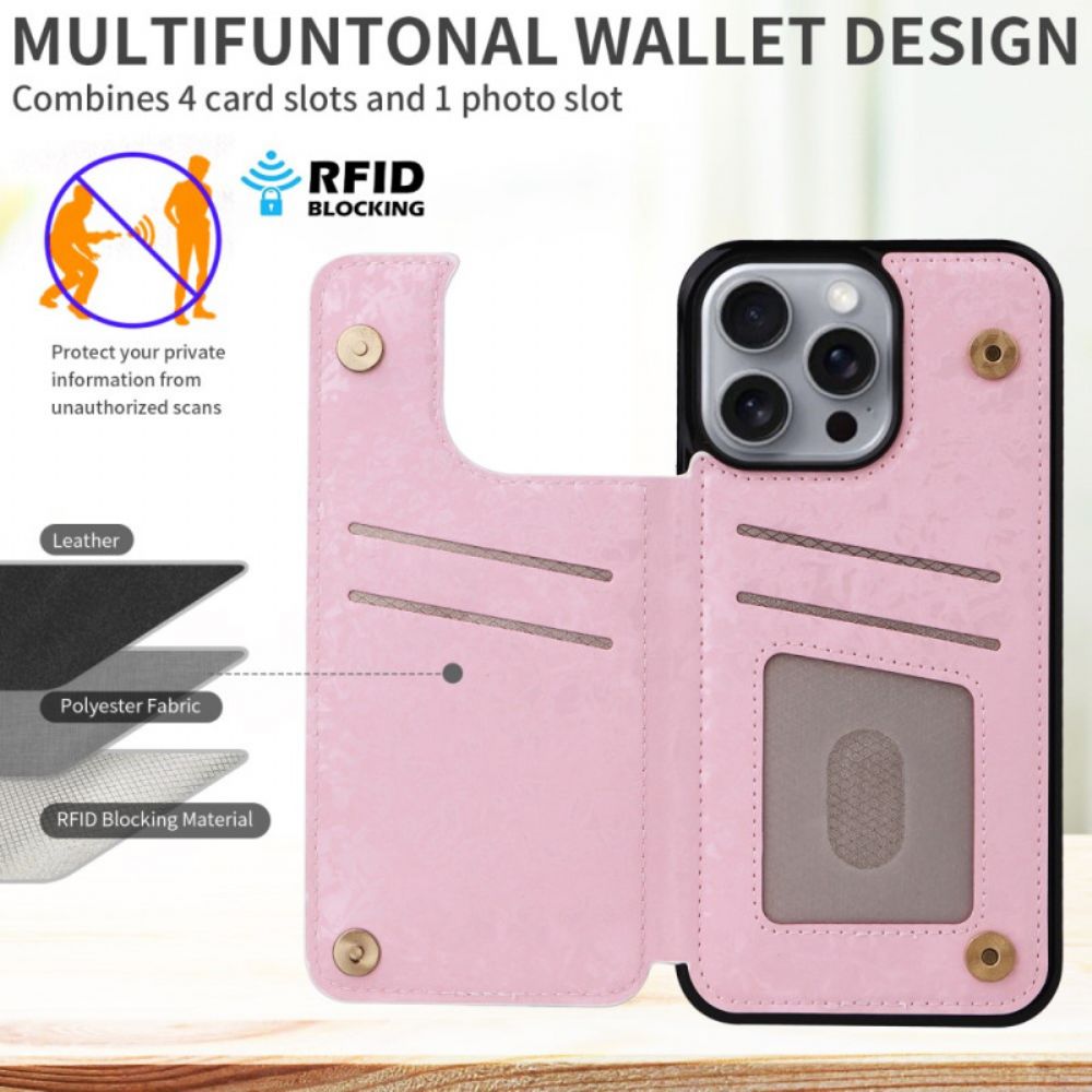 Hülle Für iPhone 16 Pro Max Rfid-blockierender Kartenhalter Mit Blumenmuster