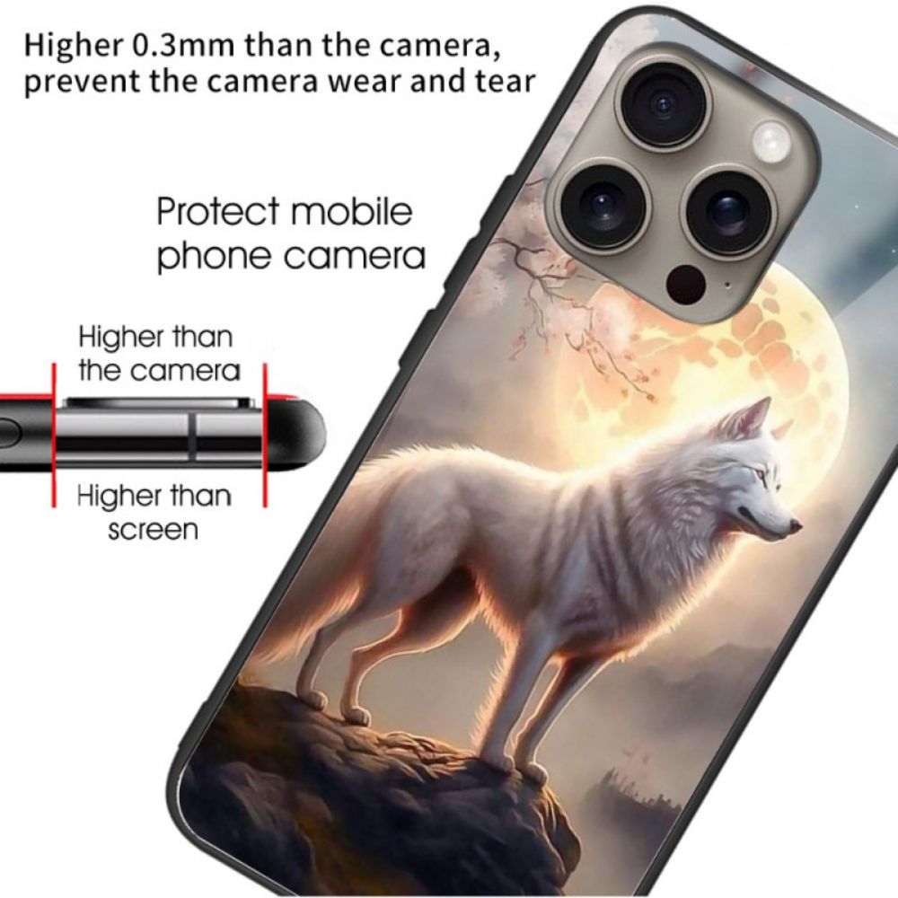 Hülle iPhone 16 Pro Max Gehärtetes Glas Moonlight Wolf