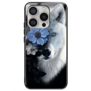 Hülle iPhone 16 Pro Max Handyhülle Gehärtetes Glas Mit Wolf Und Blauer Blume