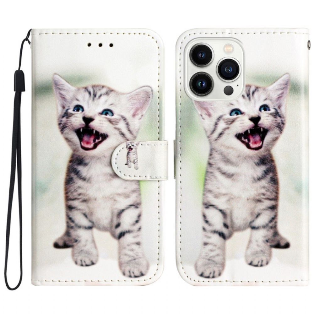 Lederhüllen Für iPhone 16 Pro Max Kleine Katze Mit Riemen