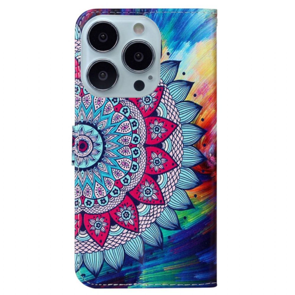 Lederhüllen Für iPhone 16 Pro Max Mandala-blume Mit Riemen