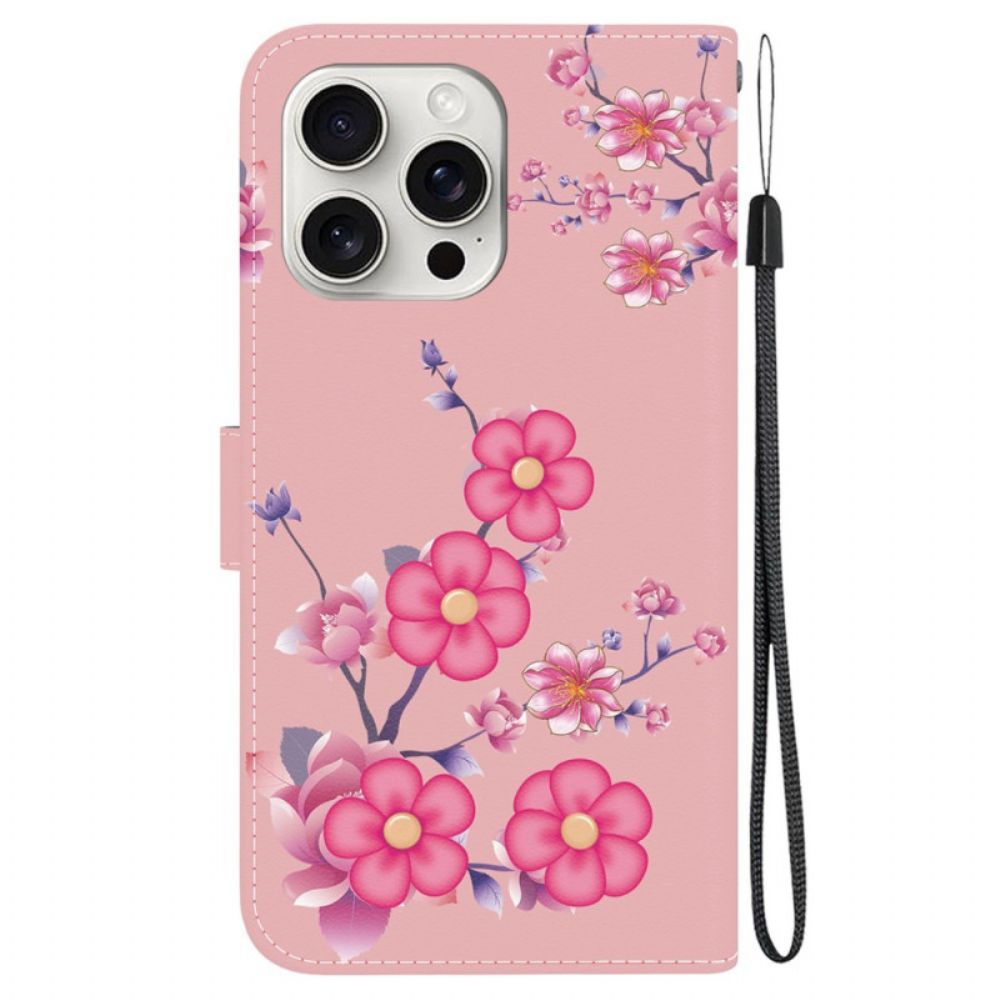 Lederhüllen Für iPhone 16 Pro Max Sakura-riemen