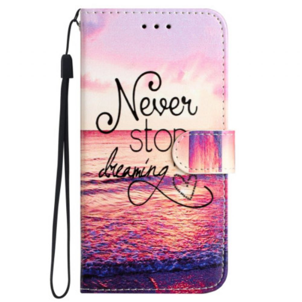 Lederhüllen iPhone 16 Pro Max Handyhülle Never Stop Dreaming Mit Strap