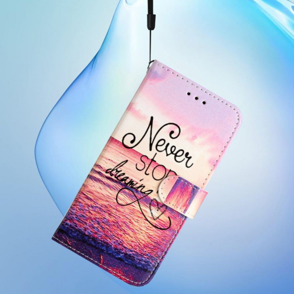 Lederhüllen iPhone 16 Pro Max Handyhülle Never Stop Dreaming Mit Strap