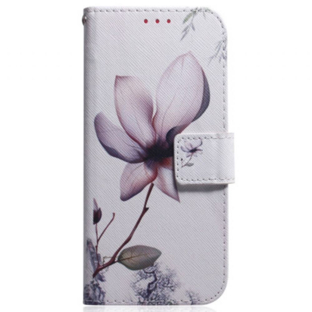 Lederhüllen iPhone 16 Pro Max Handyhülle Rosa Blume