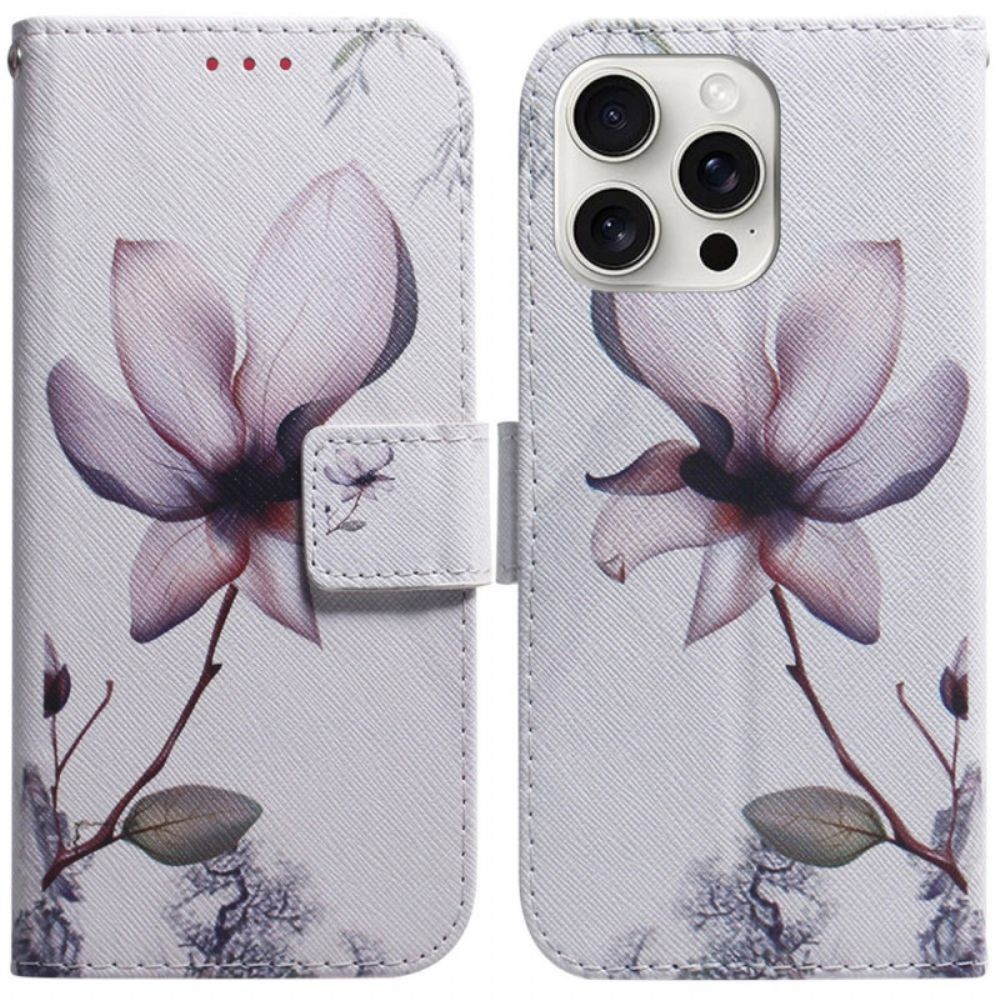 Lederhüllen iPhone 16 Pro Max Handyhülle Rosa Blume