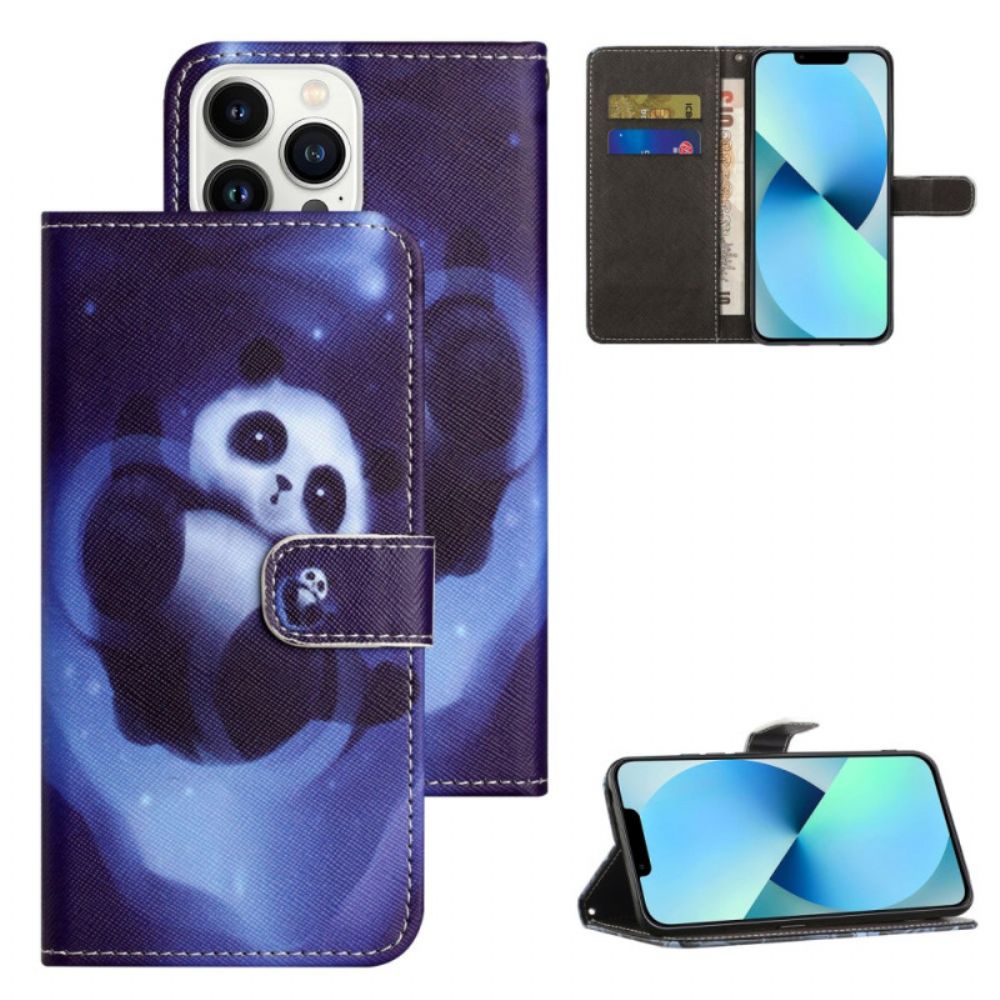 Lederhüllen iPhone 16 Pro Max Handyhülle Space Panda-gurt