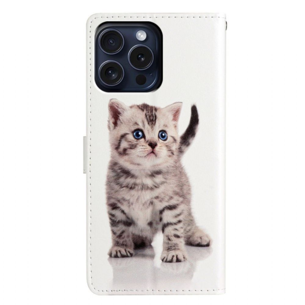 Lederhüllen iPhone 16 Pro Max Handyhülle Süße Katze Mit Riemen