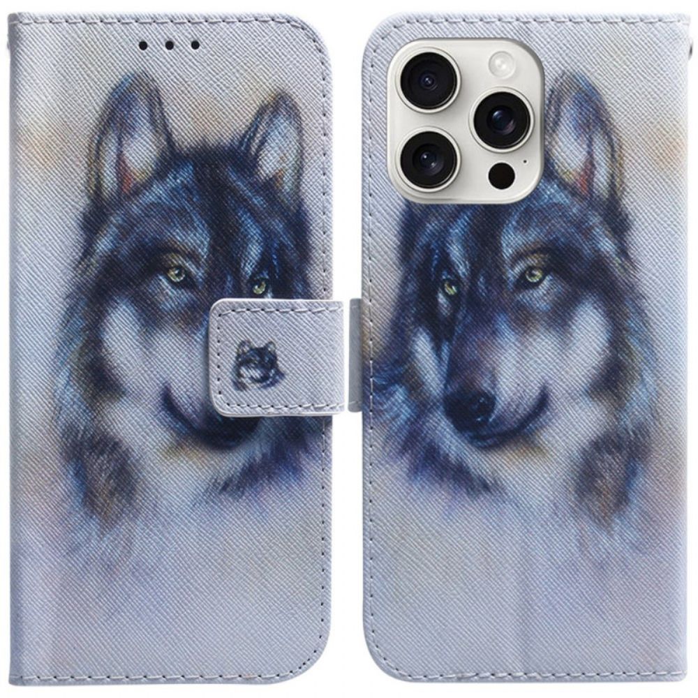 Lederhüllen iPhone 16 Pro Max Handyhülle Wolf-aquarell