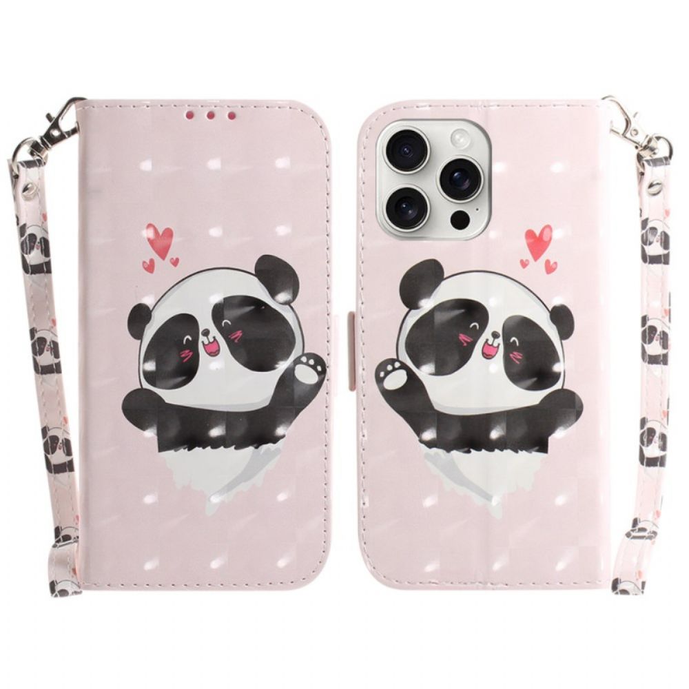 Lederhüllen iPhone 16 Pro Max Panda Love Mit Riemen