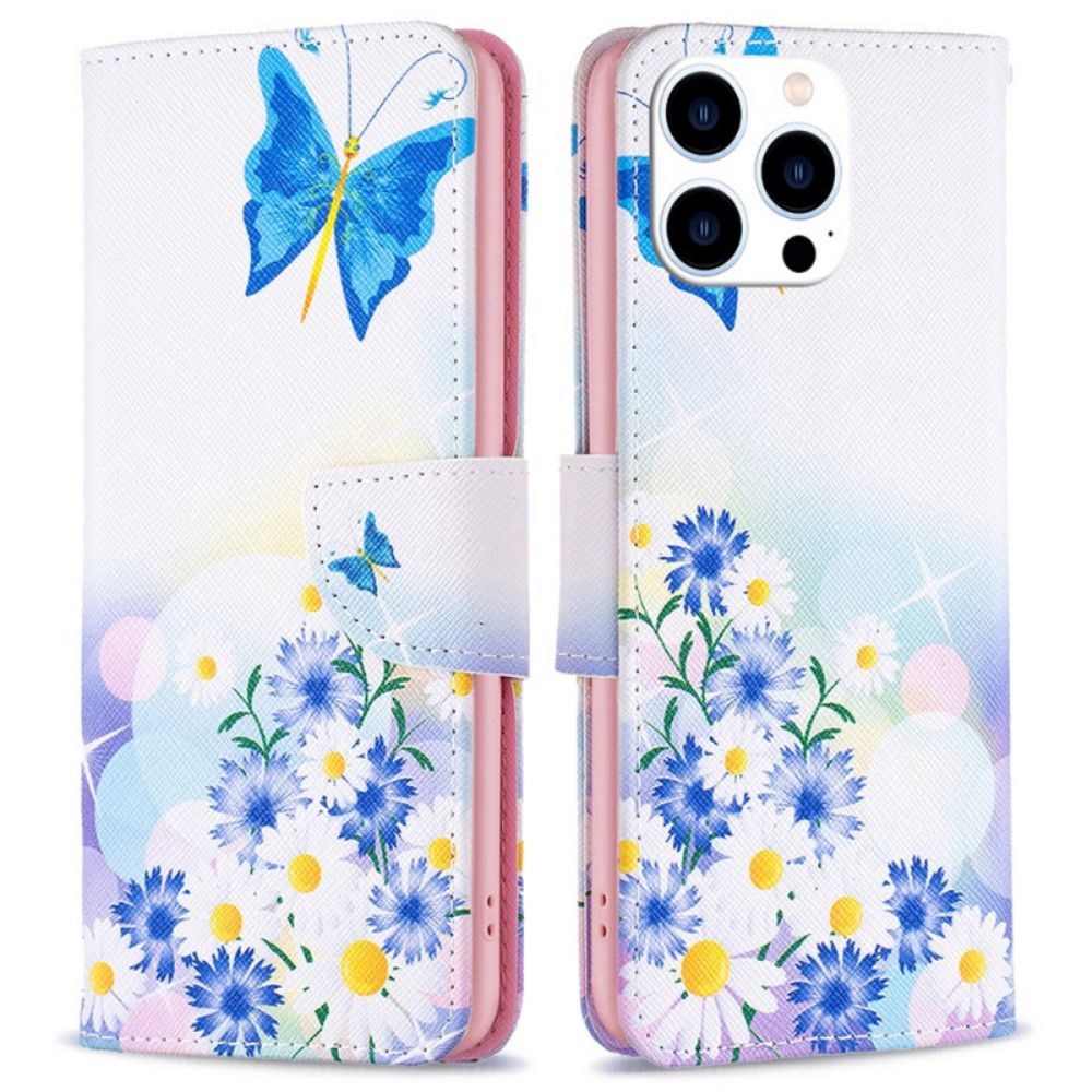 Lederhüllen iPhone 16 Pro Max Schmetterling Und Blumen