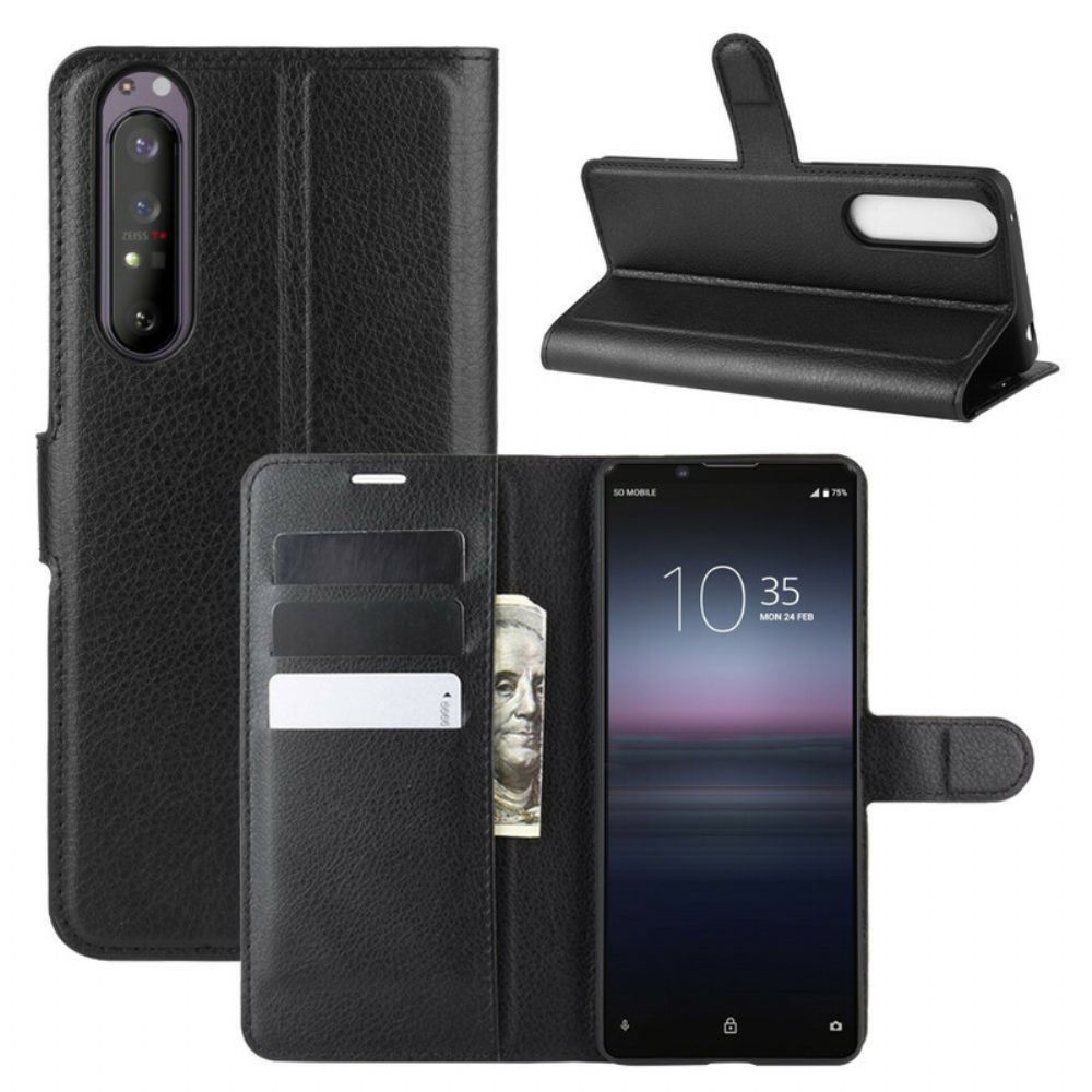 Flip Case Für Sony Xperia 1 II Kunstleder Litschi