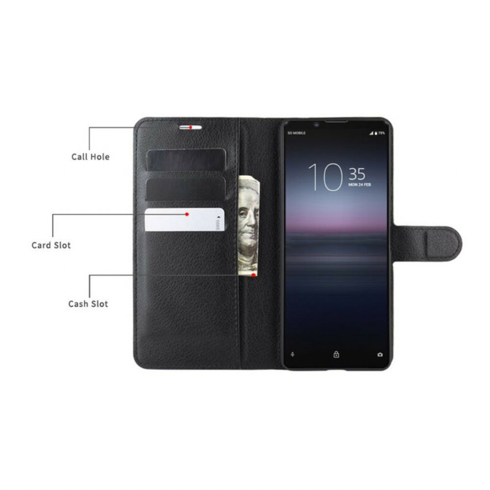 Flip Case Für Sony Xperia 1 II Kunstleder Litschi