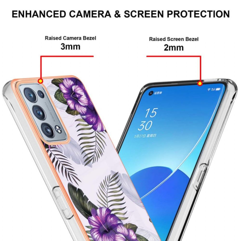 Handyhülle Für Oppo Reno 6 Pro 5G Lila Hibiskusmuster