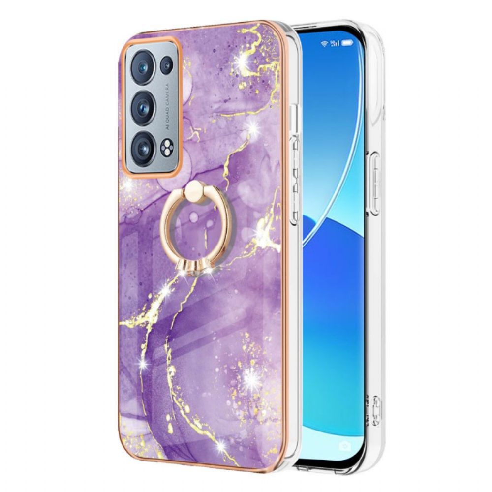 Handyhülle Für Oppo Reno 6 Pro 5G Marmor Und Goldenes Fadenmuster Mit Ring