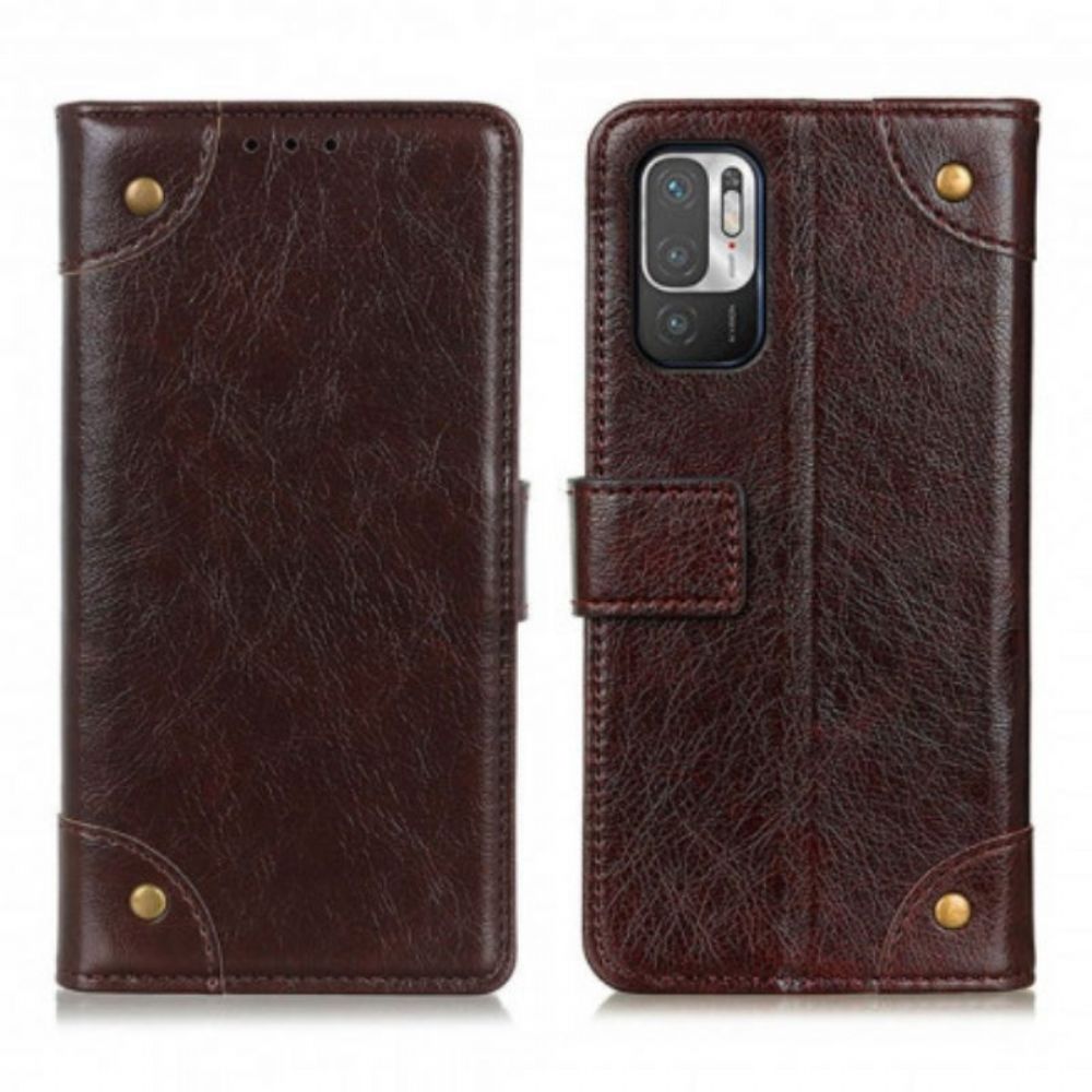 Flip Case Für Xiaomi Redmi Note 10 5G Stil: Nappaleder Mit Vintage-nieten