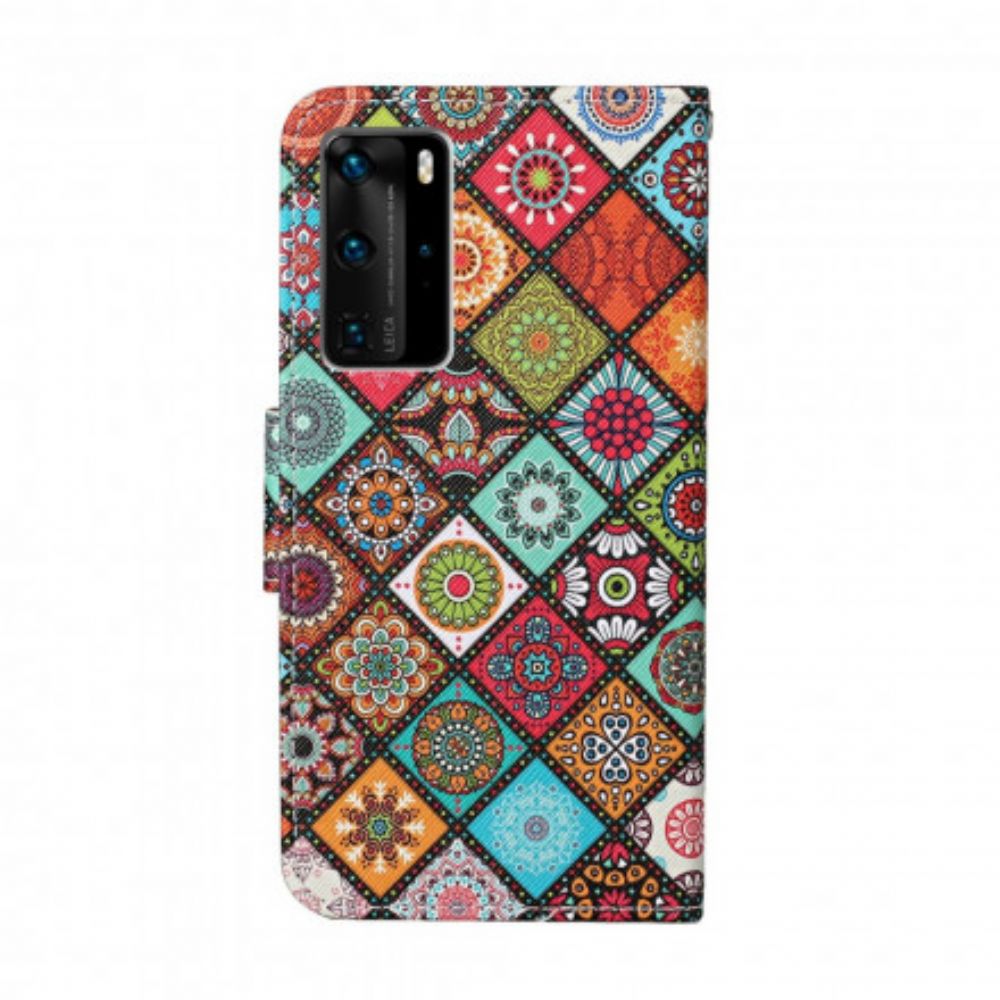 Flip Case Für Huawei P40 Pro Patchwork-mandalas Mit Lanyard