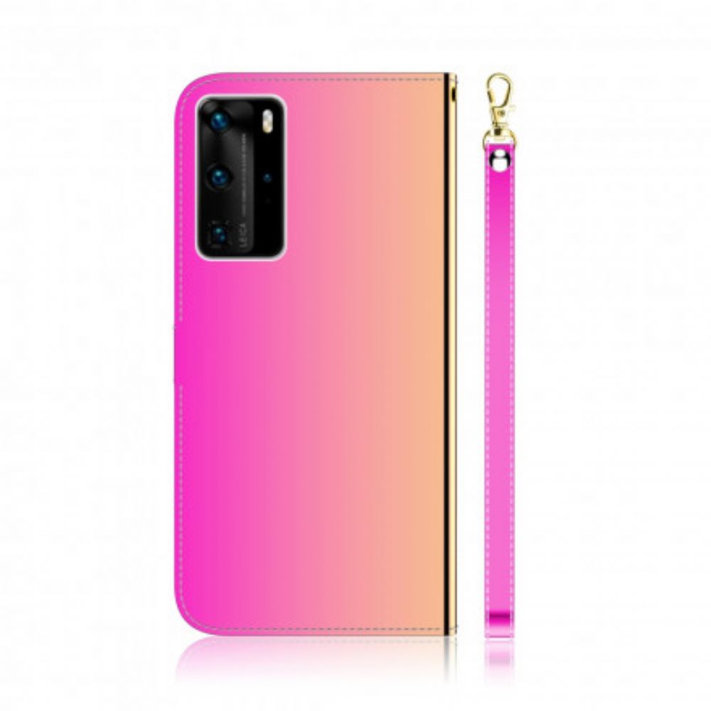 Flip Case Für Huawei P40 Pro Spiegelabdeckung Aus Kunstleder