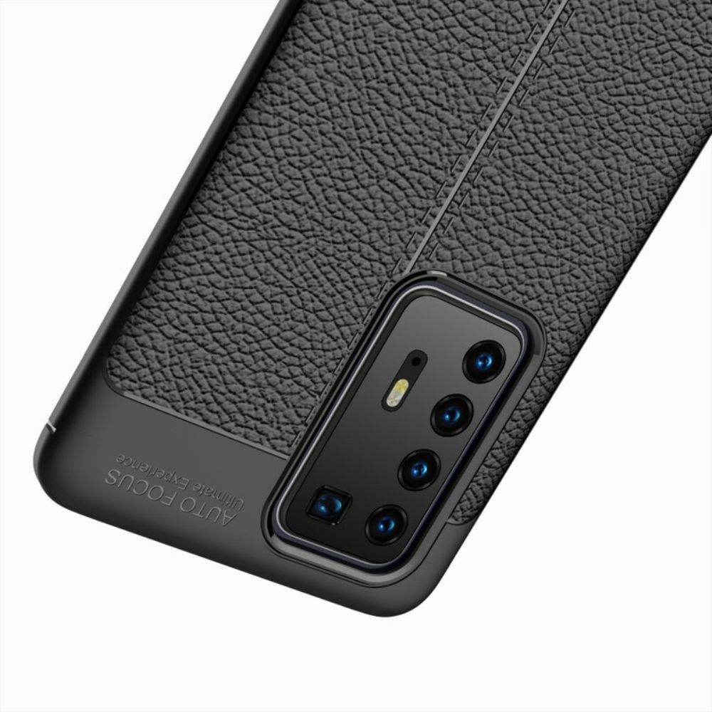 Handyhülle Für Huawei P40 Pro Doppellinie Litschi-leder-effekt