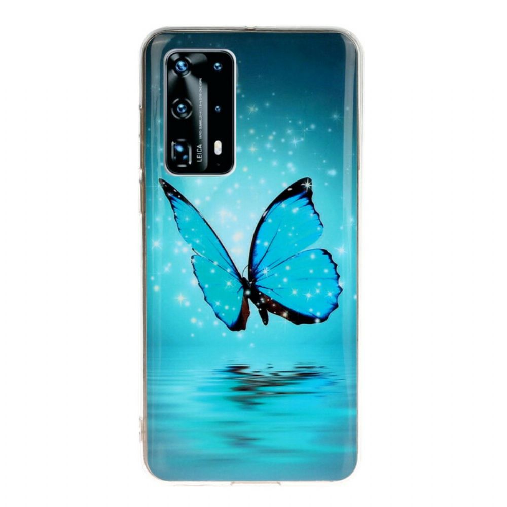 Handyhülle Für Huawei P40 Pro Fluoreszierender Blauer Schmetterling