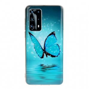 Handyhülle Für Huawei P40 Pro Fluoreszierender Blauer Schmetterling