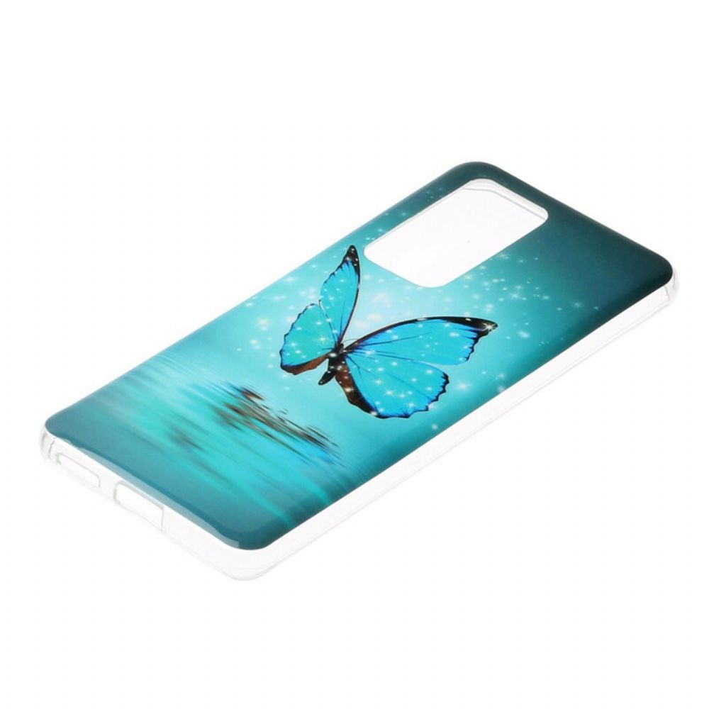 Handyhülle Für Huawei P40 Pro Fluoreszierender Blauer Schmetterling