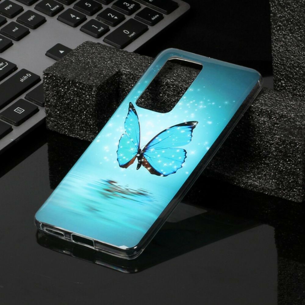 Handyhülle Für Huawei P40 Pro Fluoreszierender Blauer Schmetterling