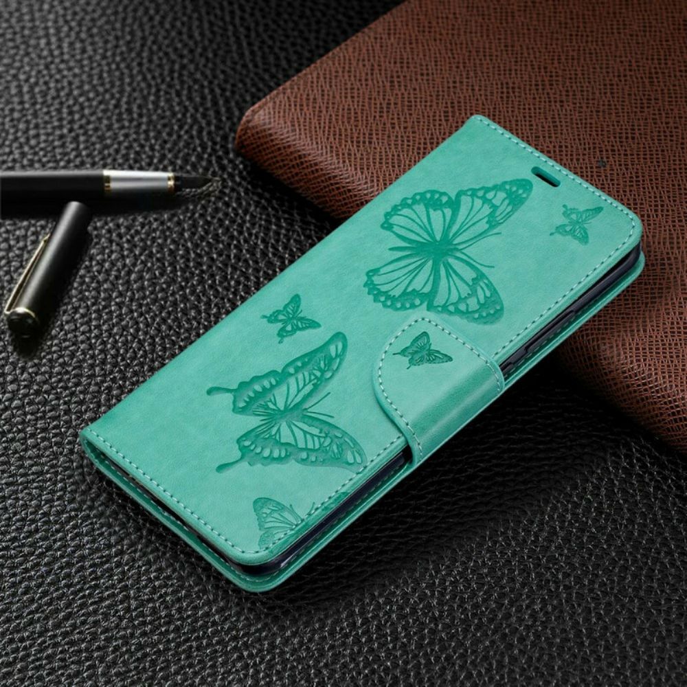 Lederhüllen Für Huawei P40 Pro Flip Case Schmetterlinge Und Schräge Klappe