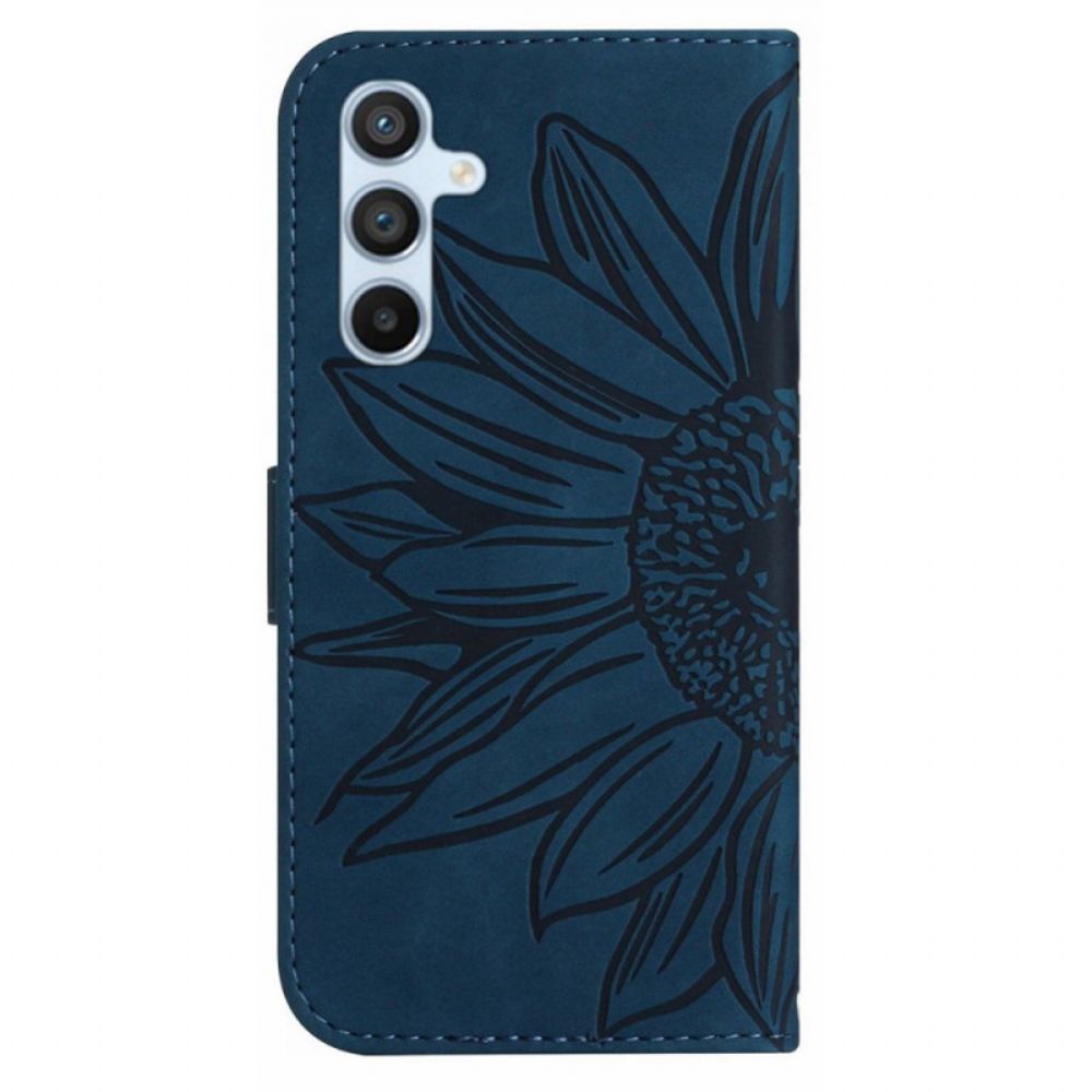 Lederhüllen Für Samsung Galaxy A16 5g Imprint Sunflower Mit Schultergurt