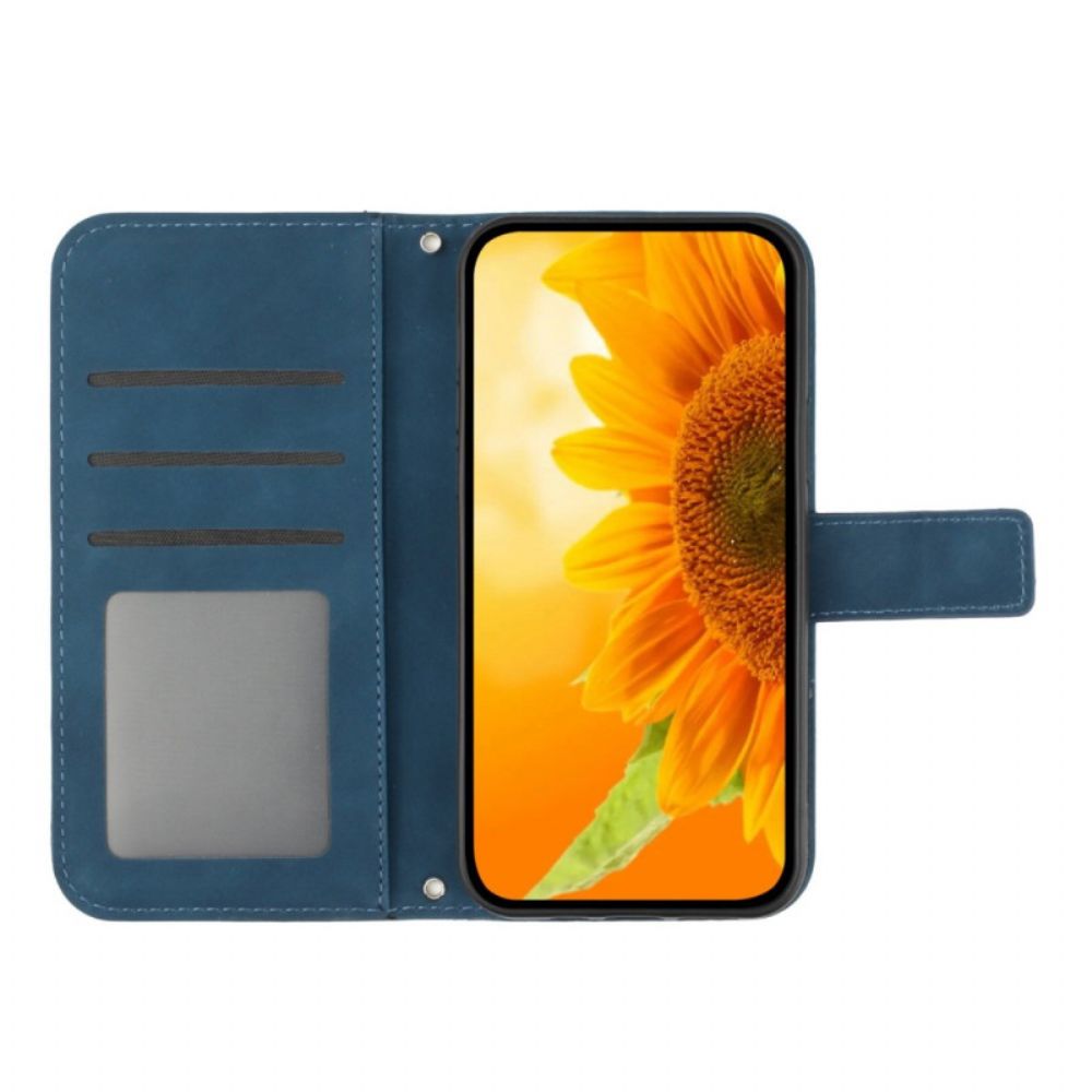 Lederhüllen Für Samsung Galaxy A16 5g Imprint Sunflower Mit Schultergurt