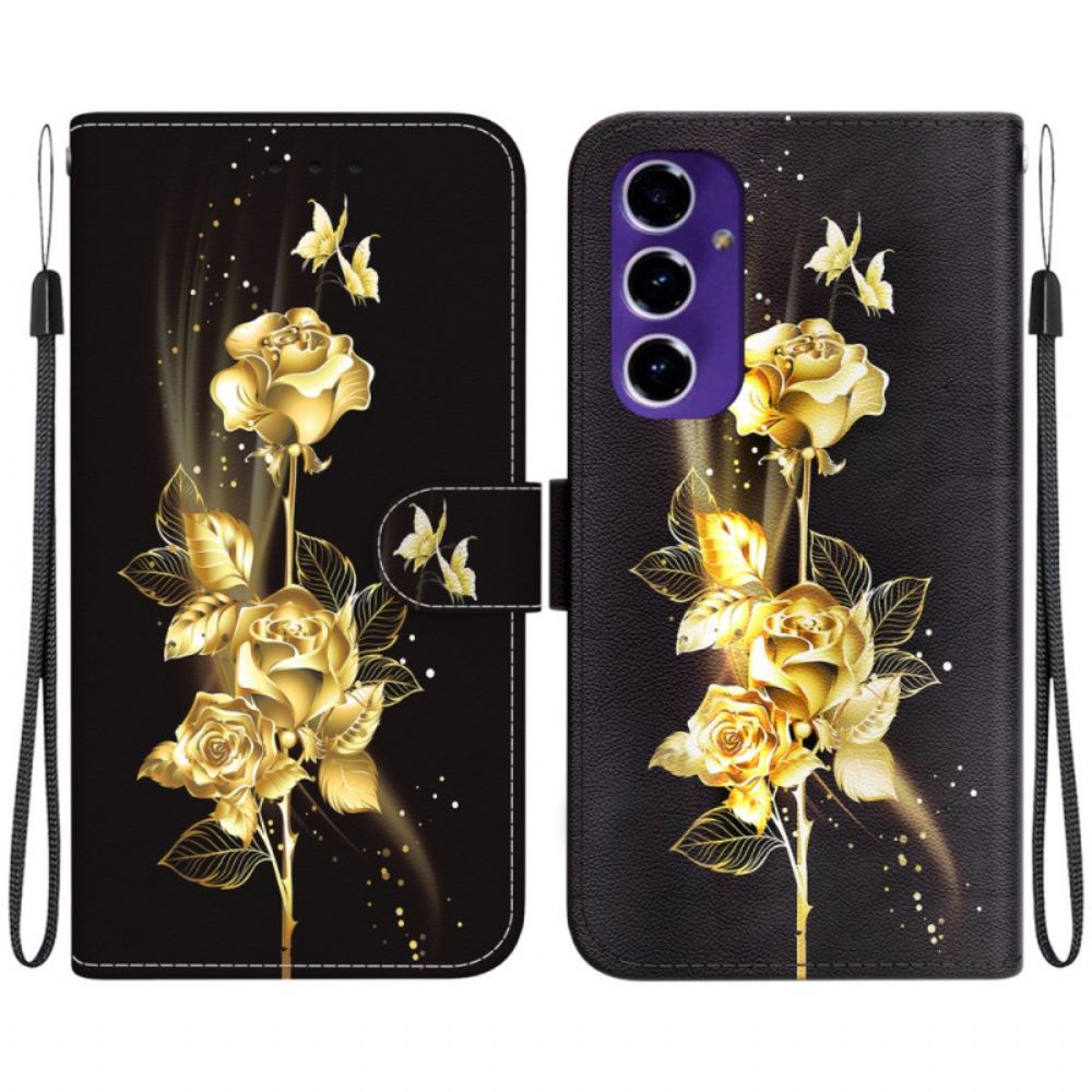 Lederhüllen Samsung Galaxy A16 5g Handyhülle Goldener Und Rosafarbener Schmetterling