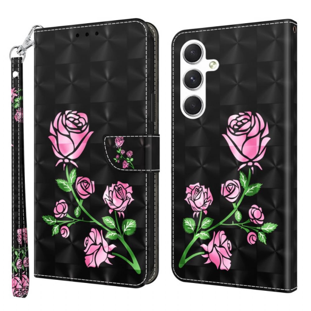 Lederhüllen Samsung Galaxy A16 5g Rosa Blumen Mit Riemen