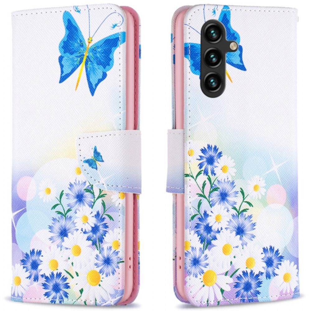 Lederhüllen Samsung Galaxy A16 5g Schmetterlings- Und Blumenaquarell