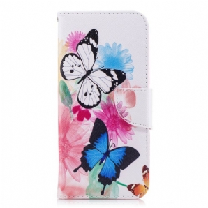 Flip Case Für Samsung Galaxy S9 Plus Gemalte Schmetterlinge Und Blumen