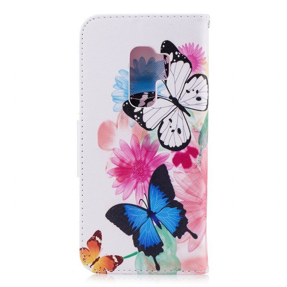 Flip Case Für Samsung Galaxy S9 Plus Gemalte Schmetterlinge Und Blumen