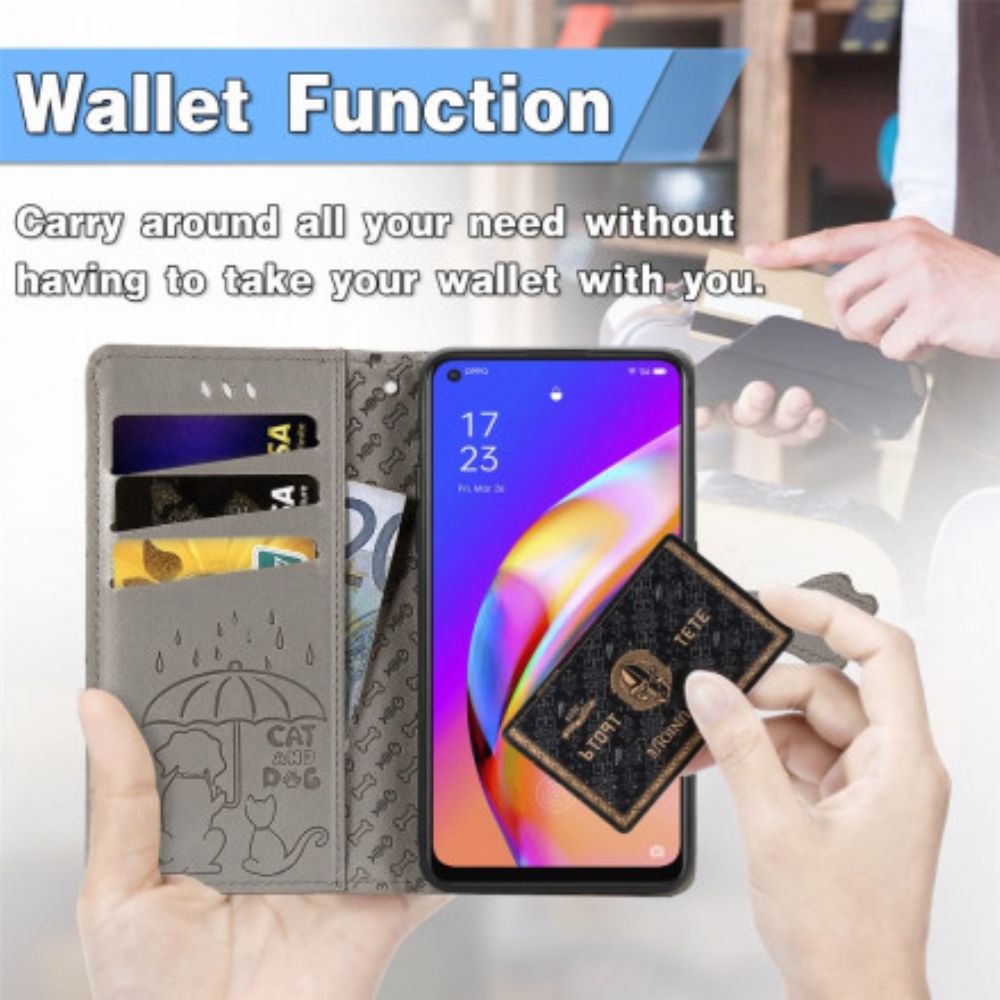 Flip Case Für Oppo A94 5G Animierte Tiere