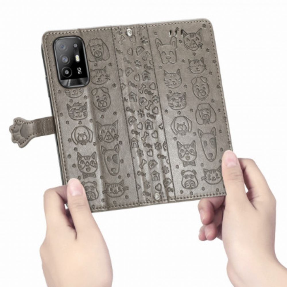 Flip Case Für Oppo A94 5G Animierte Tiere