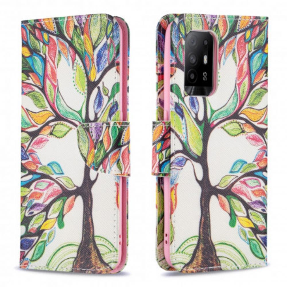 Flip Case Für Oppo A94 5G Farbiger Baum