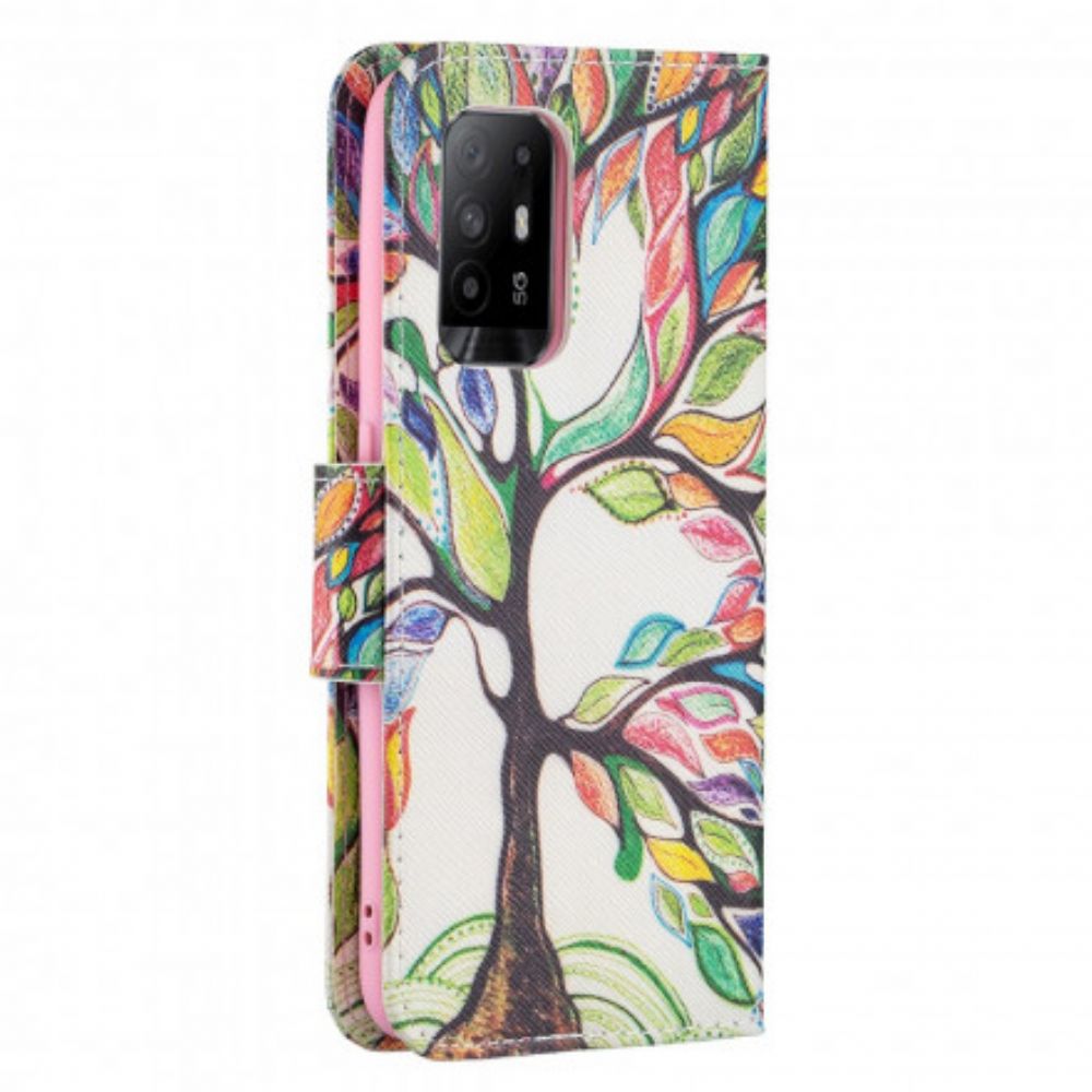 Flip Case Für Oppo A94 5G Farbiger Baum